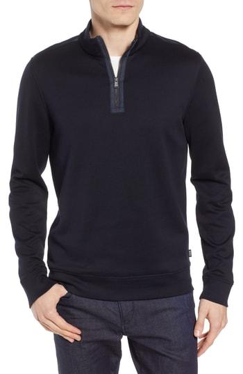 Men's Boss Sidney Regular Fit Quarter Zip Pullover, Size - Blue