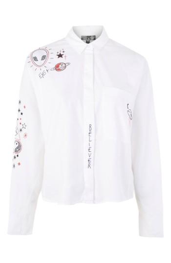 Women's Topshop Doodle Believer Embroidered Shirt Us (fits Like 2-4) - Ivory