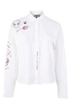 Women's Topshop Doodle Believer Embroidered Shirt Us (fits Like 2-4) - Ivory
