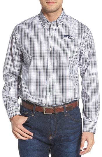 Men's Cutter & Buck Seattle Seahawks - Gilman Regular Fit Plaid Sport Shirt - Blue