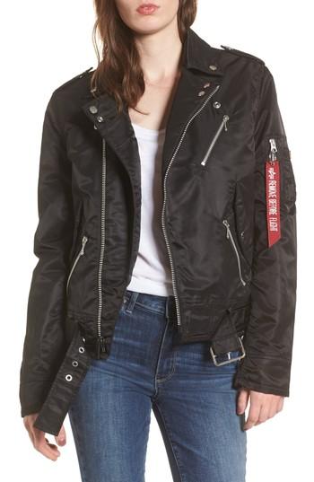 Women's Alpha Industries Outlaw Asymmetrical Biker Jacket - Black