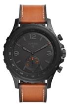 Men's Fossil Q Nate Leather Strap Hybrid Smart Watch, 50mm