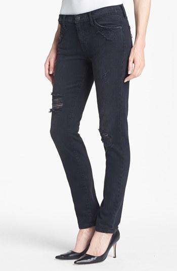 Current/elliott 'the Ankle' Destroyed Skinny Jeans Womens Overdye Black Destroy