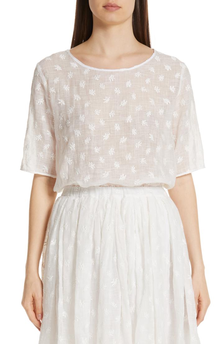 Women's Mansur Gavriel Floral Embroidered Linen Blend Blouse