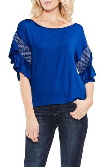 Women's Vince Camuto Smocked Ruffle Sleeve Top - Blue
