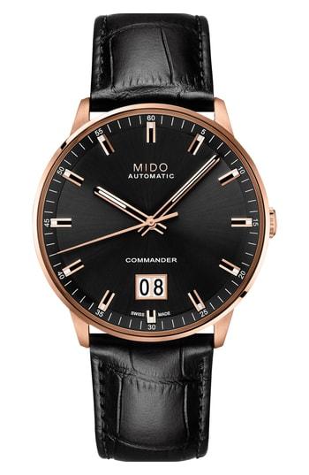 Men's Mido Commander Ii Skeleton Leather Strap Watch