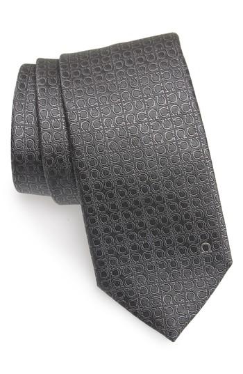 Men's Salvatore Ferragamo Erve Gancini Silk Tie, Size - Grey
