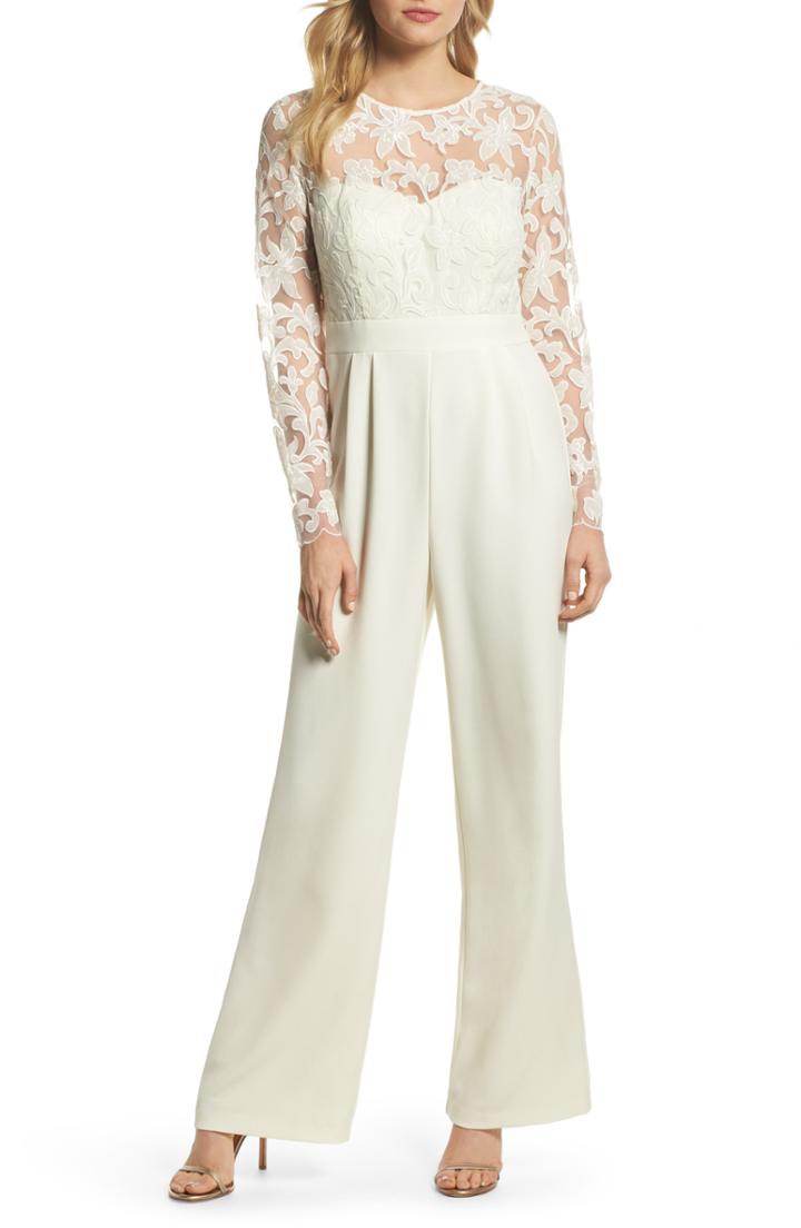 Women's Eliza J Embroidered Bodice Wide Leg Jumpsuit