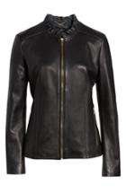 Women's Cole Haan Signature Ruffle Collar Faux Leather Jacket - Black