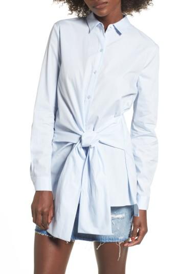 Women's Lush Tie Front Tunic Shirt - Blue