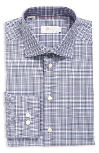 Men's Eton Contemporary Fit Plaid Dress Shirt - Blue