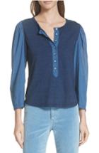 Women's La Vie Rebecca Taylor Mixed Media Cotton Denim Blouse - Blue
