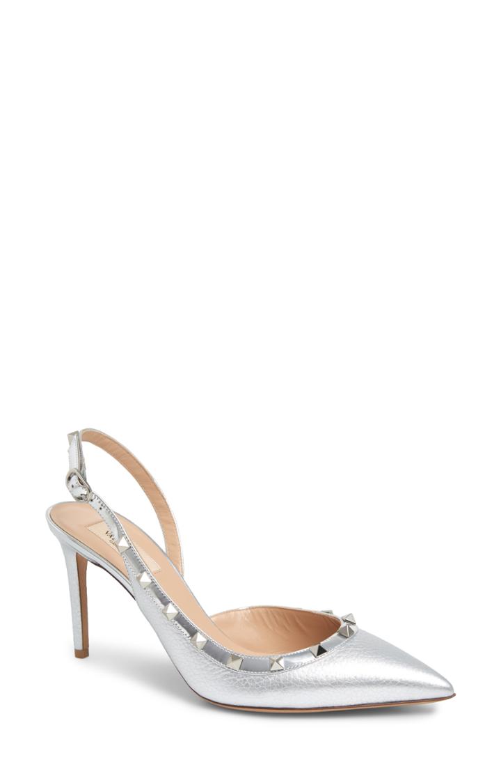 Women's Valentino Rockstud Slingback Pump .5us / 36.5eu - Metallic