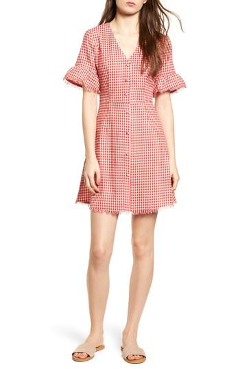 Women's Moon River Gingham Ruffle Sleeve Dress - Red