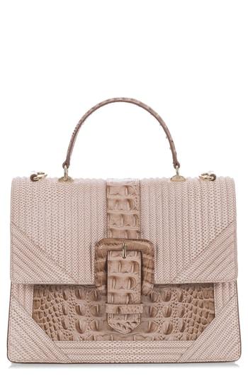 Brahmin Medium Francine Croc Embossed Leather Satchel - Beige