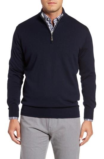 Men's Peter Millar Crown Soft Merino Blend Quarter Zip Sweater, Size - Blue