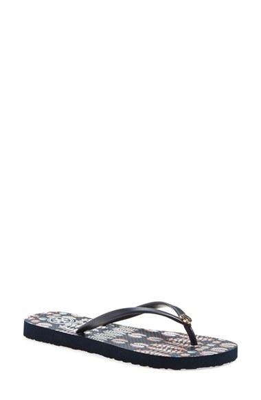 Women's Tory Burch Thin Flip Flop M - Blue/green