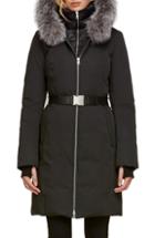 Women's Soia & Kyo Slim Fit Water Resistant Down Jacket With Genuine Fox Fur Trim - Black