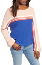 Women's 1901 Button Detail Stripe Wool Blend Texture Sweater