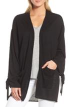 Women's Trouve Ruched Sleeve Cardigan /small - Black