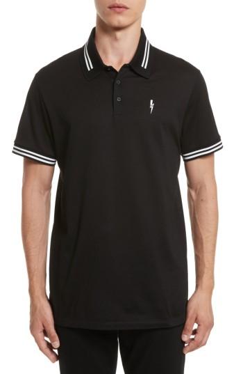 Men's Neil Barrett Stripe Tipped Polo - Black
