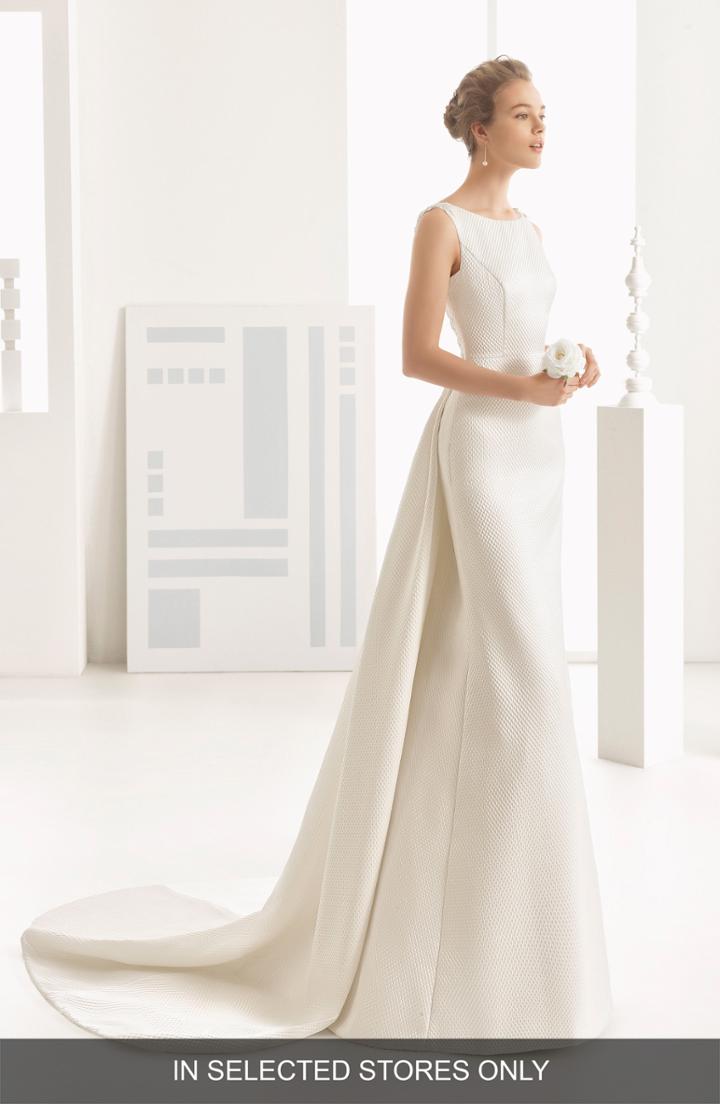 Women's Rosa Clara Couture Navas Embellished Pique Column Gown With Train, Size In Store Only - Beige