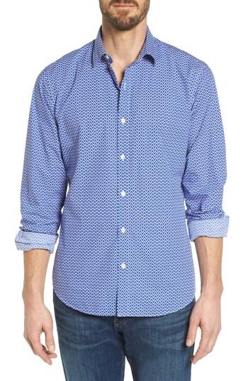 Men's Bonobos Premium Slim Fit Print Sport Shirt, Size R - Blue