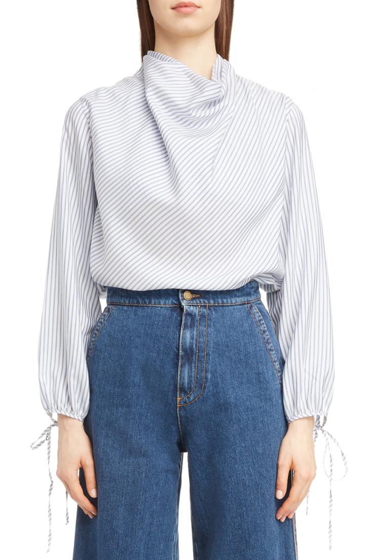 Women's Loewe Cowl Neck Silk Blouse Us / 42 Fr - Blue