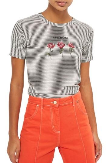Women's Topshop No Romance Graphic Stripe Tee Us (fits Like 0) - White