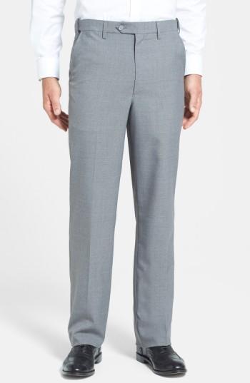 Men's Berle Self Sizer Waist Tropical Weight Flat Front Trousers X 32 - Grey