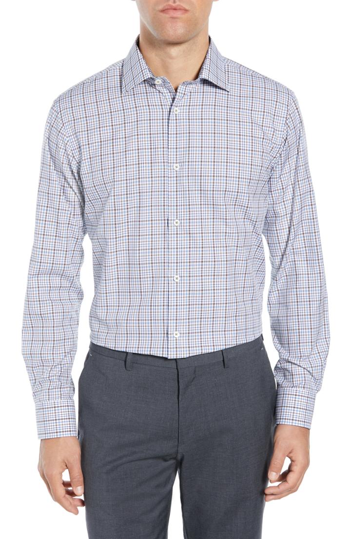 Men's Bugatchi Trim Fit Plaid Dress Shirt .5 - Brown