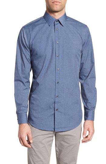 Men's Calibrate Trim Fit Solid Dress Shirt .5 32/33 - Blue