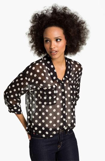 Free People Sheer Polka Dot Shirt Black Combo Small