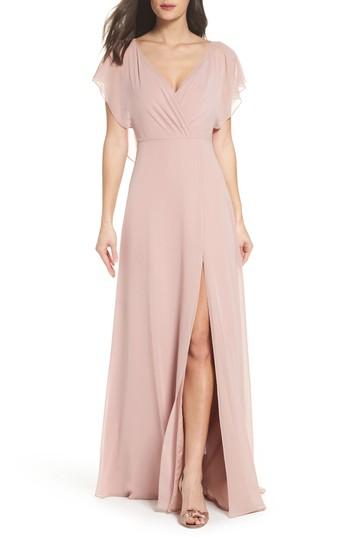 Women's Jenny Yoo Alanna Open Back Chiffon Gown - Pink