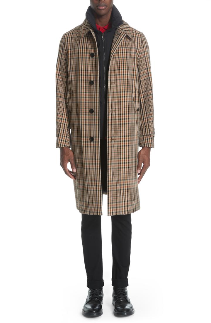 Men's Burberry Lenthorne Check Car Coat With Detachable Vest - Brown