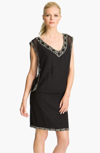 Women's J Kara Beaded Trim Chiffon Blouson Dress