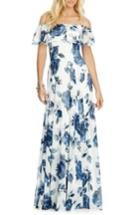 Women's After Six Floral Chiffon Off The Shoulder Gown - Blue