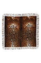 Women's Saint Laurent Leopard Rustique Fringe Wool Square Scarf, Size - Black