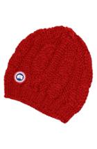 Women's Canada Goose Cable Knit Merino Wool Beanie - Red