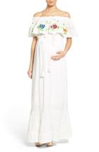 Women's Fillyboo 'seeker Lover Keeper' Embroidered Off The Shoulder Maternity Maxi Dress