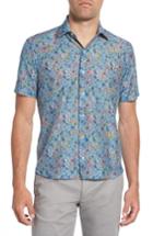 Men's Culturata Trim Fit Floral Print Cotton & Silk Sport Shirt - Blue