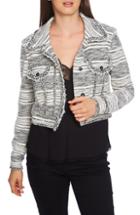 Women's 1.state Fringe Trim Novelty Tweed Crop Jacket - Black