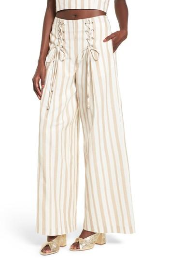 Women's Chriselle X J.o.a. Lace-up High Waist Wide Leg Pants - Beige