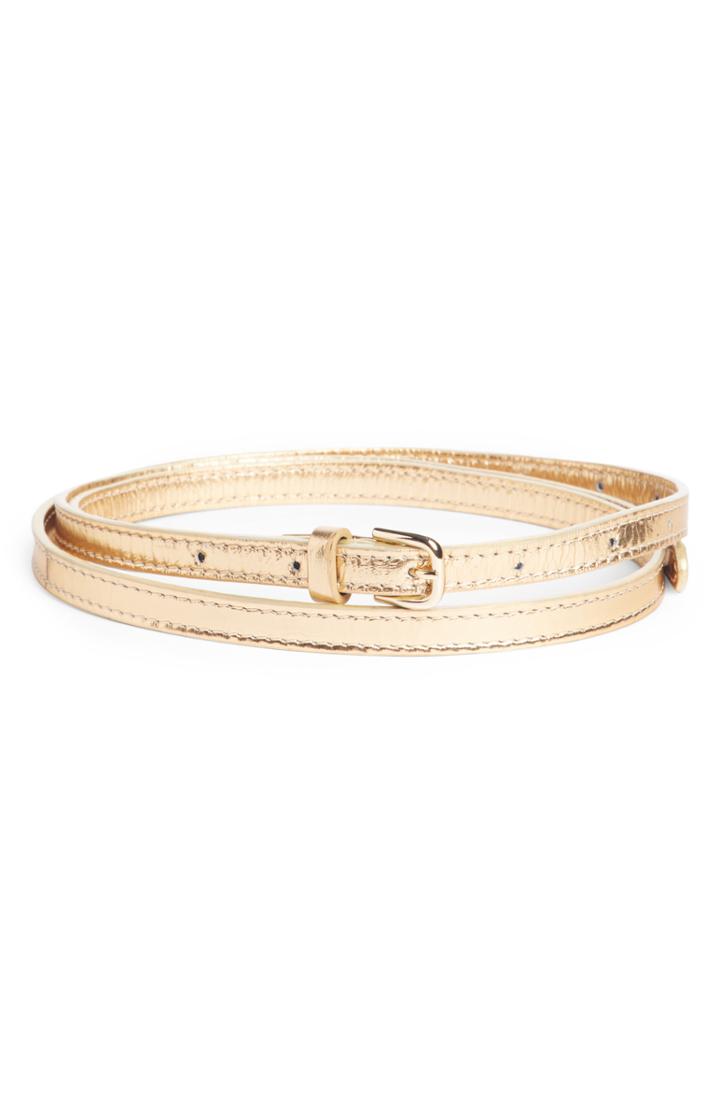 Women's Dries Van Noten Skinny Metallic Leather Belt 0 - Silver