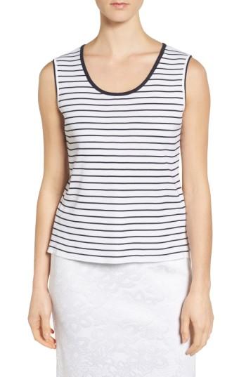 Women's Ming Wang Stripe Tipped Tank - White