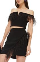 Women's Topshop Feather Trim Faux Wrap Miniskirt Us (fits Like 0) - Black
