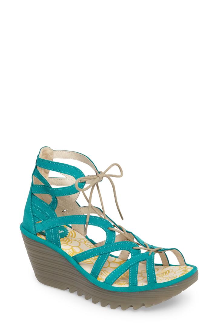 Women's Fly London 'yuke' Platform Wedge Sandal -8.5us / 39eu - Green
