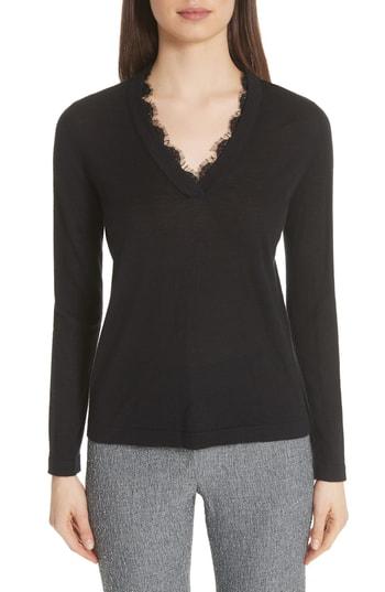 Women's Emporio Armani Lace Trim Cashmere Top Us / 38 It - Black