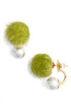 Women's Wild And Woolly Faux Fur Pom & Imitation Pearl Earrings