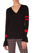 Women's Akris Punto Stripe Wool Bell Sleeve Sweater - Black